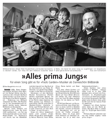 Artikel aus dem Westfalen Blatt vom 30.05.2011 - Fools Garden & 'Olly' Willibald A. Bernert